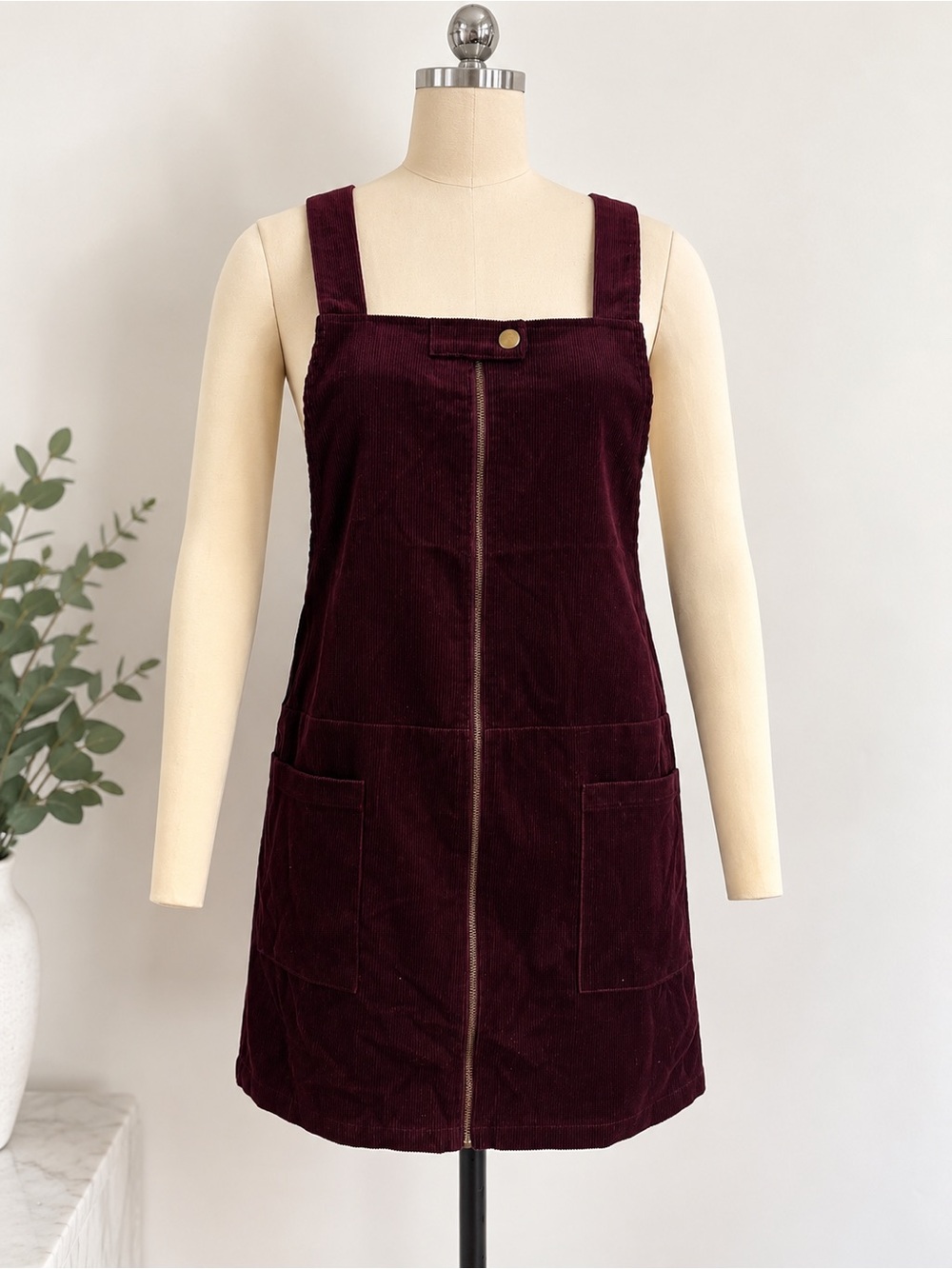 Forever 21 Burgundy Corduroy Pinafore Mini Dress Size M